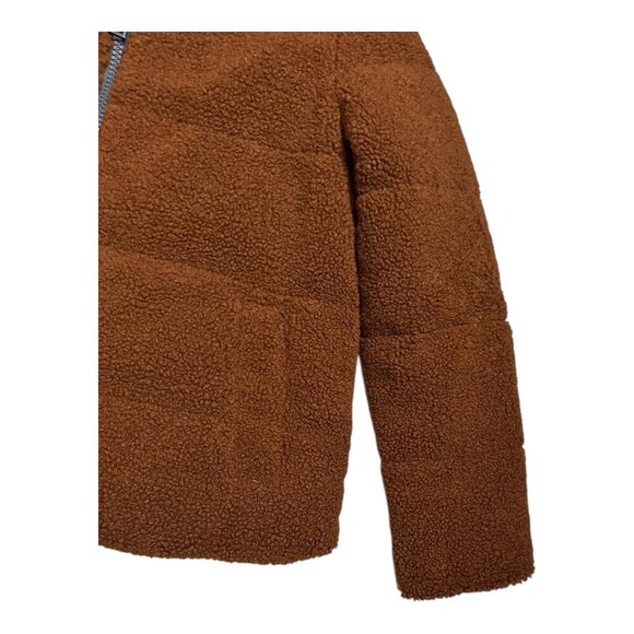 NVLT Sherpa Fleece Brown Streetwear Teddy Jacket Winter Parka Coat Womens Small - Picture 4 of 5